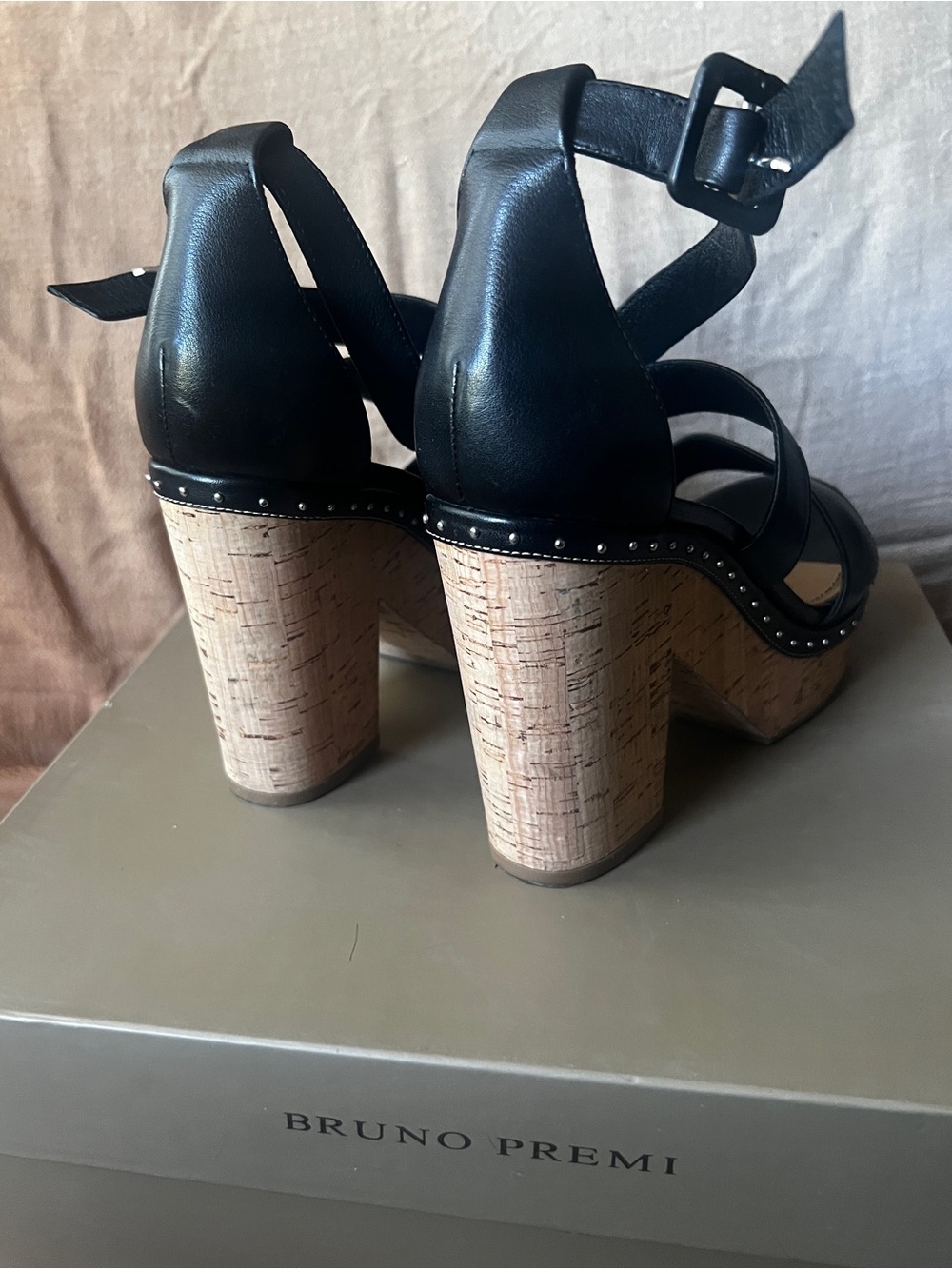 Bruno Premi Black Cork Platform Wedge Sandals - Picture 2 of 3